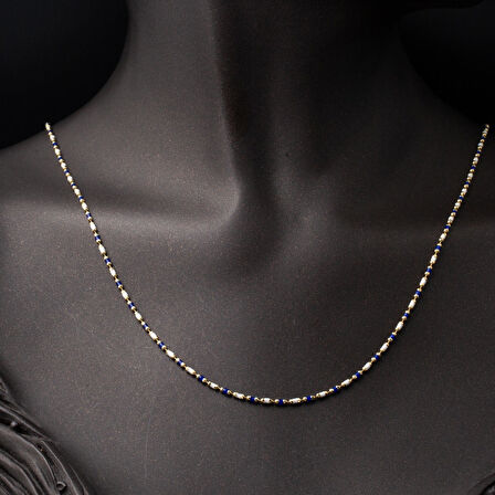 14 Ayar Altın Lacivert Mineli Kolye