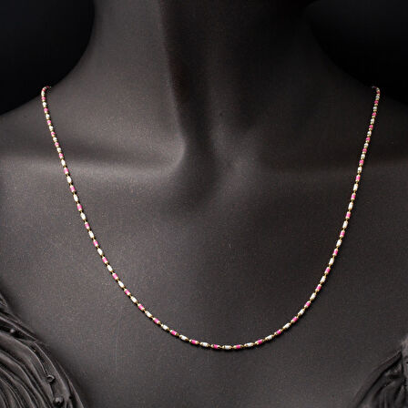 Pembe Mineli 14 Ayar Altın Kolye