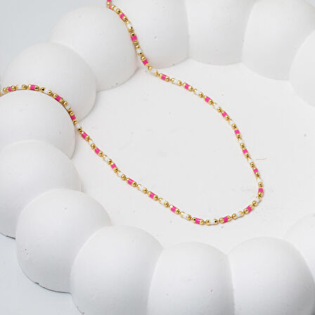 Pembe Mineli 14 Ayar Altın Kolye