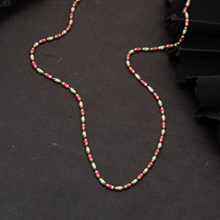 Pembe Mineli 14 Ayar Altın Kolye