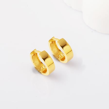 14 Ayar Altın Klasik Parlak Halka Küpe - Düz Sade Tasarım