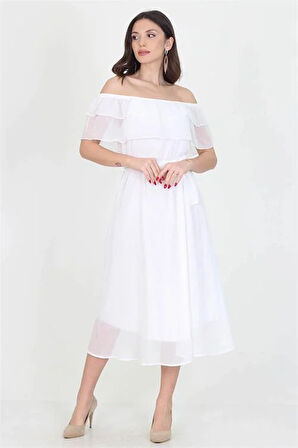 Dipmoda kadın yeni sezon madonna yaka bağlama detaylı şifon elbise RY8060