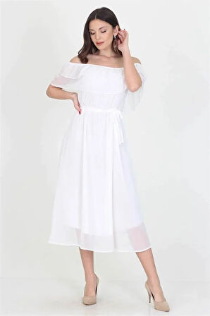 Dipmoda kadın yeni sezon madonna yaka bağlama detaylı şifon elbise RY8060