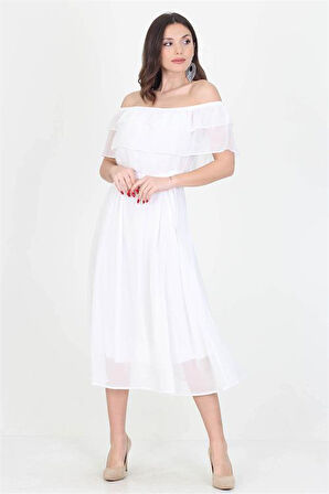 Dipmoda kadın yeni sezon madonna yaka bağlama detaylı şifon elbise RY8060