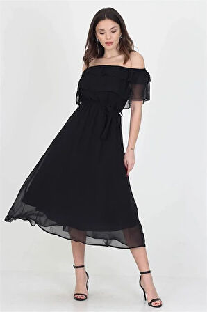 Dipmoda kadın yeni sezon madonna yaka bağlama detaylı şifon elbise Ry8060