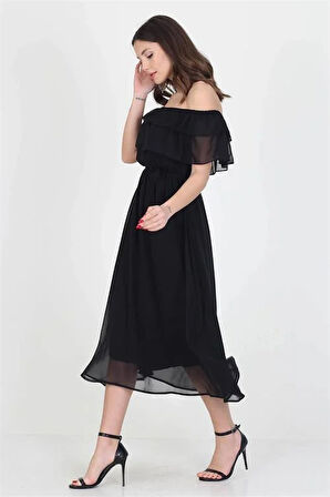 Dipmoda kadın yeni sezon madonna yaka bağlama detaylı şifon elbise Ry8060