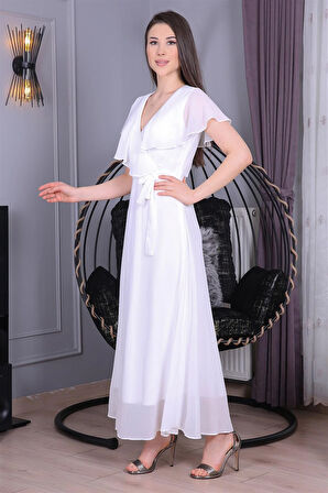 Dipmoda kadın bağlama detaylı Özel günler için şifon elbise DP8047