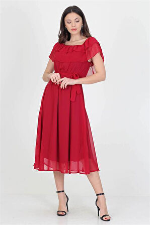 Dipmoda kadın yeni sezon madonna yaka bağlama detaylı şifon elbise RY8060