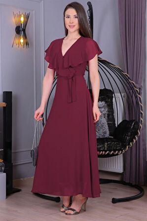 Dipmoda kadın bağlama detaylı Özel günler için şifon elbise DP8047