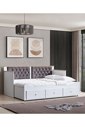 Yavrulu Karyola, Alaçatı Divan Karyola Çekmeceli Açılır Çift Kişilik Karyola Soft Yatak