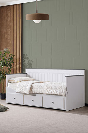 Yavrulu Karyola, Marmaris Divan Karyola Çekmeceli Açılır Çift Kişilik Karyola + Soft Yatak -Antrasit