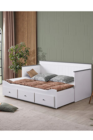 Yavrulu Karyola, Marmaris Divan Karyola Çekmeceli Açılır Çift Kişilik Karyola + Soft Yatak -Antrasit