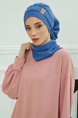 Gold Aksesuarlı Aerobin Kumaş Hazır Türban,HT-11A