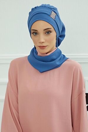 Gold Aksesuarlı Aerobin Kumaş Hazır Türban,HT-11A