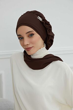 Yandan Fırfırlı Gümüş Aksesuarlı Şifon Hazır Türban,HT-106,HT-106