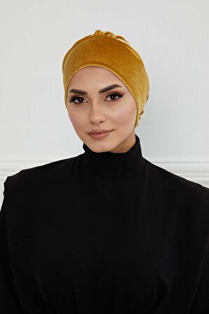 Gül Detaylı Kadife Bone,B-53K