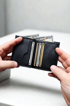 Hakiki Deri Cüzdan Küçük Boy 9 Adet Kart bölmeli Siyah