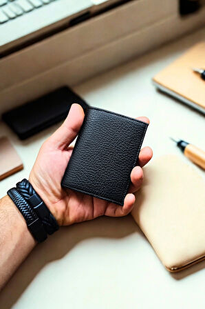 Hakiki Deri Cüzdan Küçük Boy 9 Adet Kart bölmeli Siyah