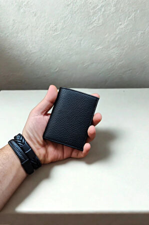 Hakiki Deri Cüzdan Küçük Boy 12 Adet Kart bölmeli Kelebek Model Siyah