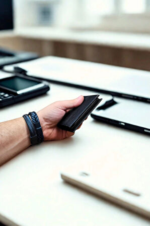 Hakiki Deri Cüzdan Küçük Boy 12 Adet Kart bölmeli Kelebek Model Siyah