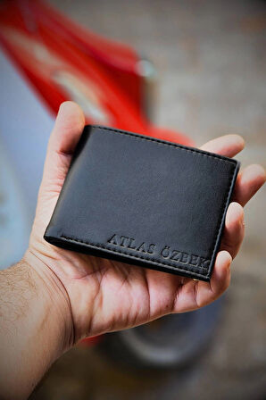 Vegan Deri İsme Özel Baskılı Erkek Cüzdanı - 12 Kartlık ve Geniş Para Bölmeli Lüks Tasarım Siyah