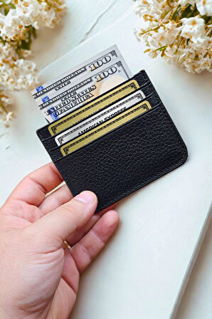 % 100 Hakiki Deri Klasik Ultra Ince Unisex Siyah Kartlık