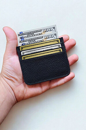 % 100 Hakiki Deri Klasik Ultra Ince Unisex Siyah Kartlık