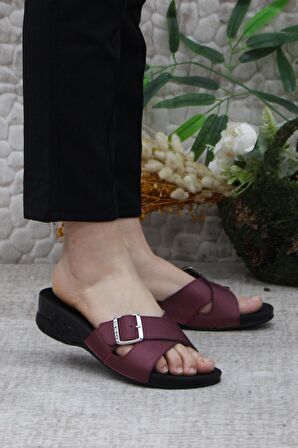 Ceyo Flora-11 Bordo Rahat Ortapedik Kadın Terlik