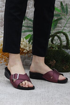 Ceyo Flora-11 Bordo Rahat Ortapedik Kadın Terlik