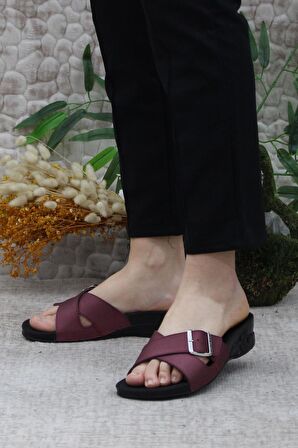 Ceyo Flora-11 Bordo Rahat Ortapedik Kadın Terlik