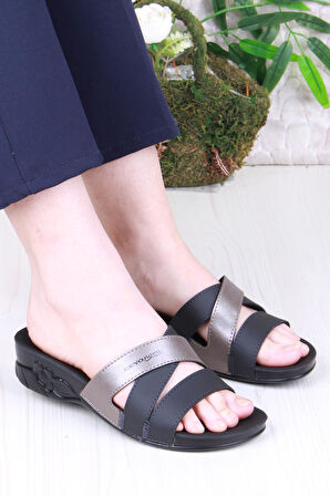 Ceyo Flora-13 Siyah Rahat Ortapedik Kadın Terlik