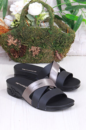 Ceyo Flora-13 Siyah Rahat Ortapedik Kadın Terlik