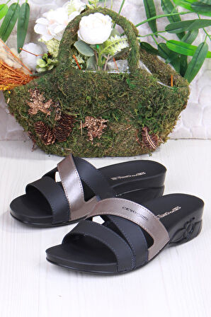 Ceyo Flora-13 Siyah Rahat Ortapedik Kadın Terlik