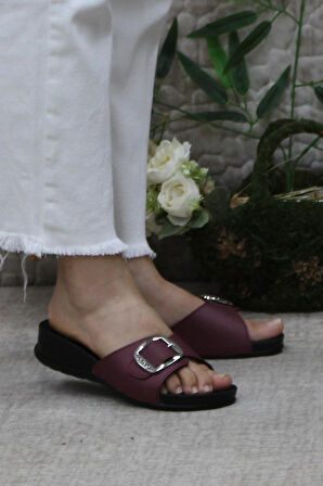 Ceyo Oliva-8 Bordo Rahat Ortapedik Kadın Terlik