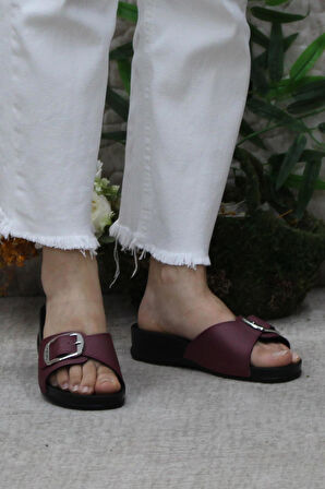 Ceyo Oliva-8 Bordo Rahat Ortapedik Kadın Terlik