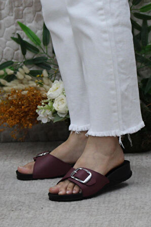 Ceyo Oliva-8 Bordo Rahat Ortapedik Kadın Terlik