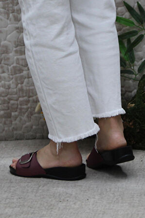 Ceyo Oliva-8 Bordo Rahat Ortapedik Kadın Terlik