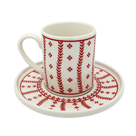 Kırmızı Motifli 6 Kişilik Porselen Kahve Fincan Takımı