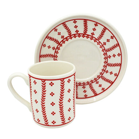 Kırmızı Motifli 6 Kişilik Porselen Kahve Fincan Takımı