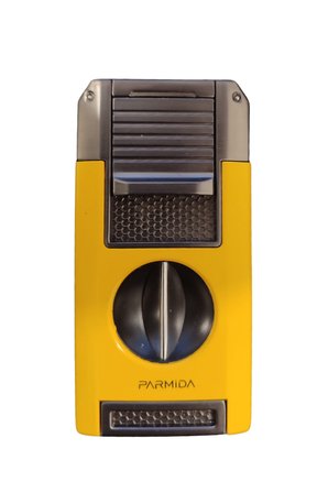 Parmida Çift Torch Pürmüz Dahili V Kesicili Sarı - Gunmetal Metal Puro Çakmağı - TR9212