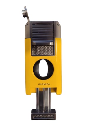 Parmida Çift Torch Pürmüz Dahili V Kesicili Sarı - Gunmetal Metal Puro Çakmağı - TR9212