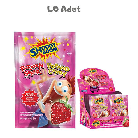 Shoogy Boom Çilek Aromalı Patlayan Şeker 7 Gr. 40 Adet