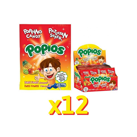 Hleks Patlayan Şeker Popios 4 gr 40 Adet Tutti Frutti 12 Paket (Toplam 480 Adet)