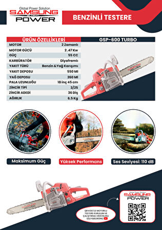 Samsung Power GSP-600 Turbo Motorlu Testere 3.3 Hp  