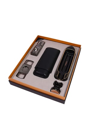 Parmida 3 Torch Pürmüz Çakmak Kılıf Küllük Kesici Sehpa Gunmetal Siyah Beşli Puro Seti TR10027