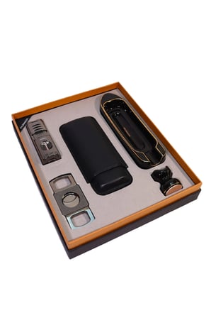Parmida 3 Torch Pürmüz Çakmak Kılıf Küllük Kesici Sehpa Gunmetal Siyah Beşli Puro Seti TR10027