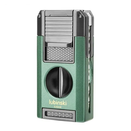 Lubinski Premium Çift Torch Puro Çakmağı Dahili V-Cut Kesici - Delici - İğne- Sehpa Yeşil LB-100