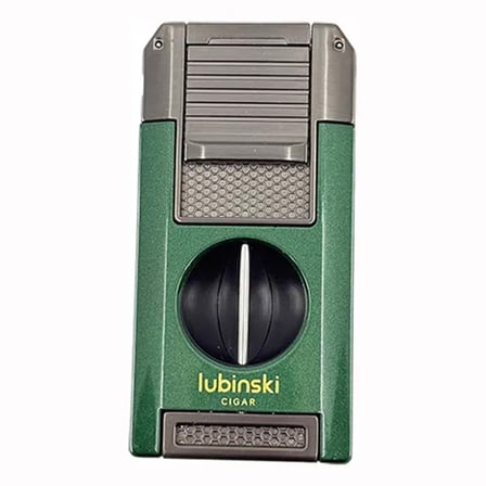 Lubinski Premium Çift Torch Puro Çakmağı Dahili V-Cut Kesici - Delici - İğne- Sehpa Yeşil LB-100