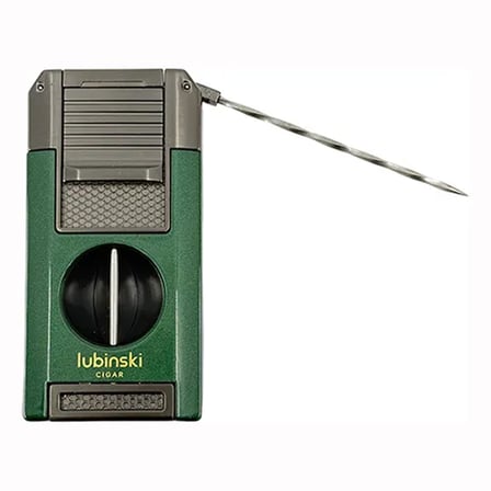 Lubinski Premium Çift Torch Puro Çakmağı Dahili V-Cut Kesici - Delici - İğne- Sehpa Yeşil LB-100