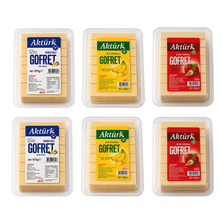 Aktürk Gofret Vanilyalı 475 Gr Ve Çilek Ve Muz Kremalı 430 Gr 6 Lı Karma Paket
